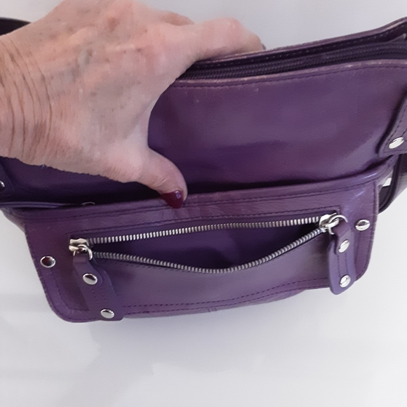 Danier Purple Distressed Leather Crossbody Bag - Picture 9 of 15